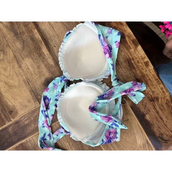 Hot Topic Women's Blue Underwire Padded Halter Balconette Bikini Top Size Large - Picture 5 of 6